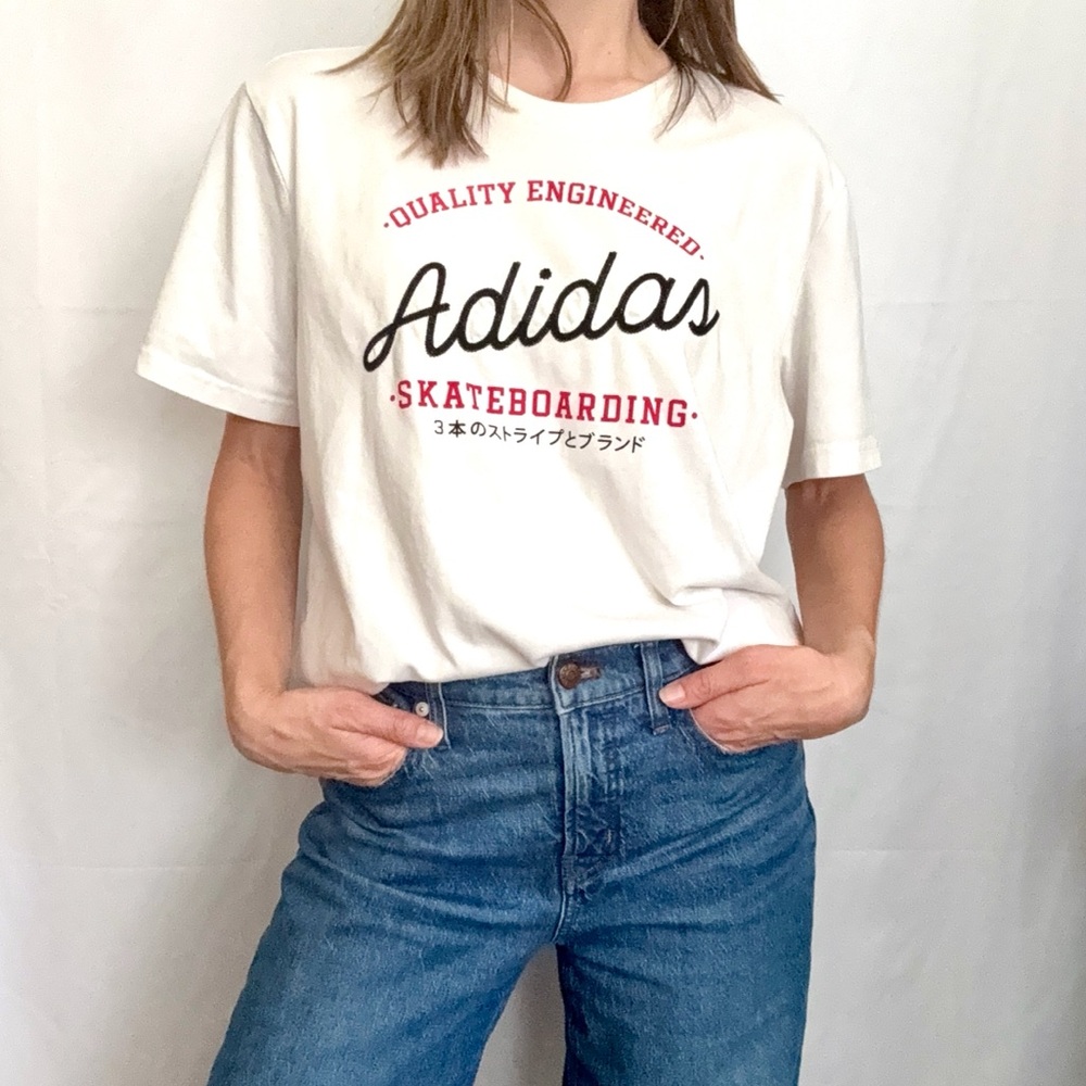Adidas White Printed and Embroidered Skateboarding T-Shirt for Men
